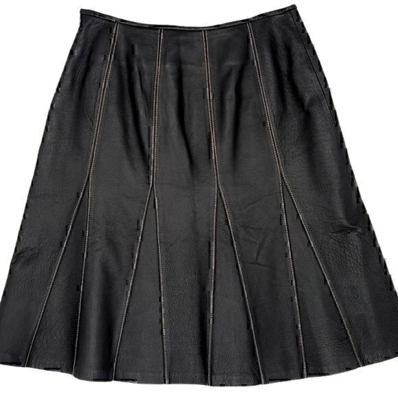 Black Leather Skirt 6 Fit Flared - Picture 2 of 5